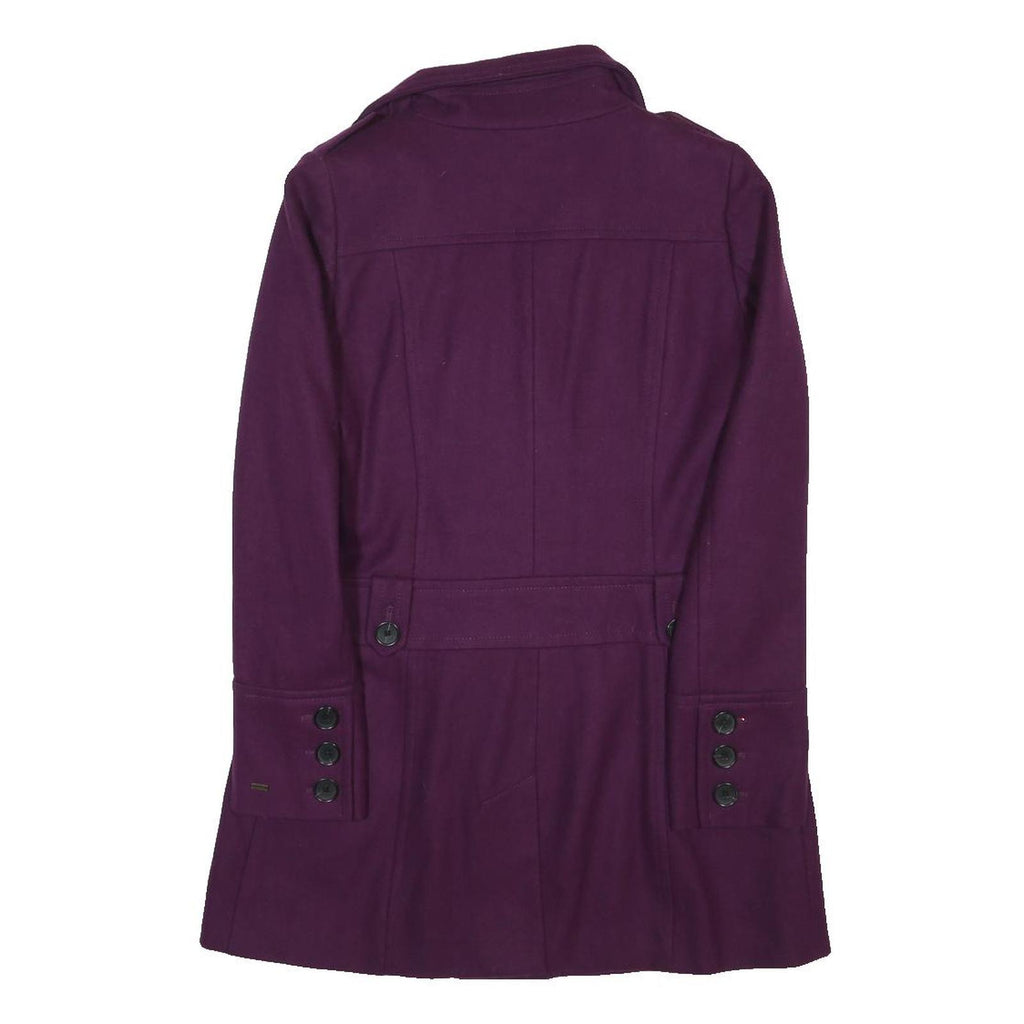 TOMMY HILFIGER Womens Purple Coat S Polyester Blend Plain Button Closure Elegant