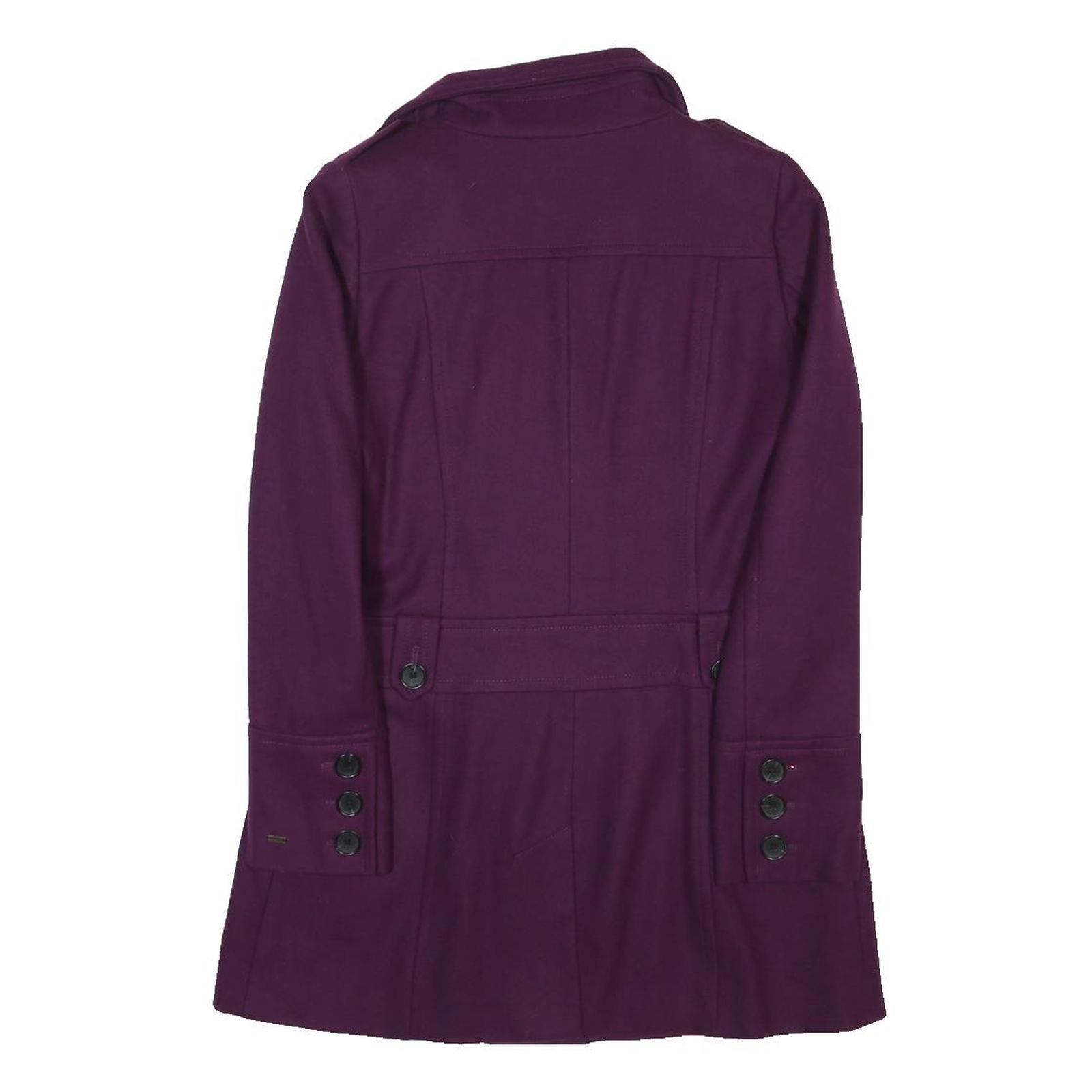 TOMMY HILFIGER Womens Purple Coat S Polyester Blend Plain Button Closure Elegant