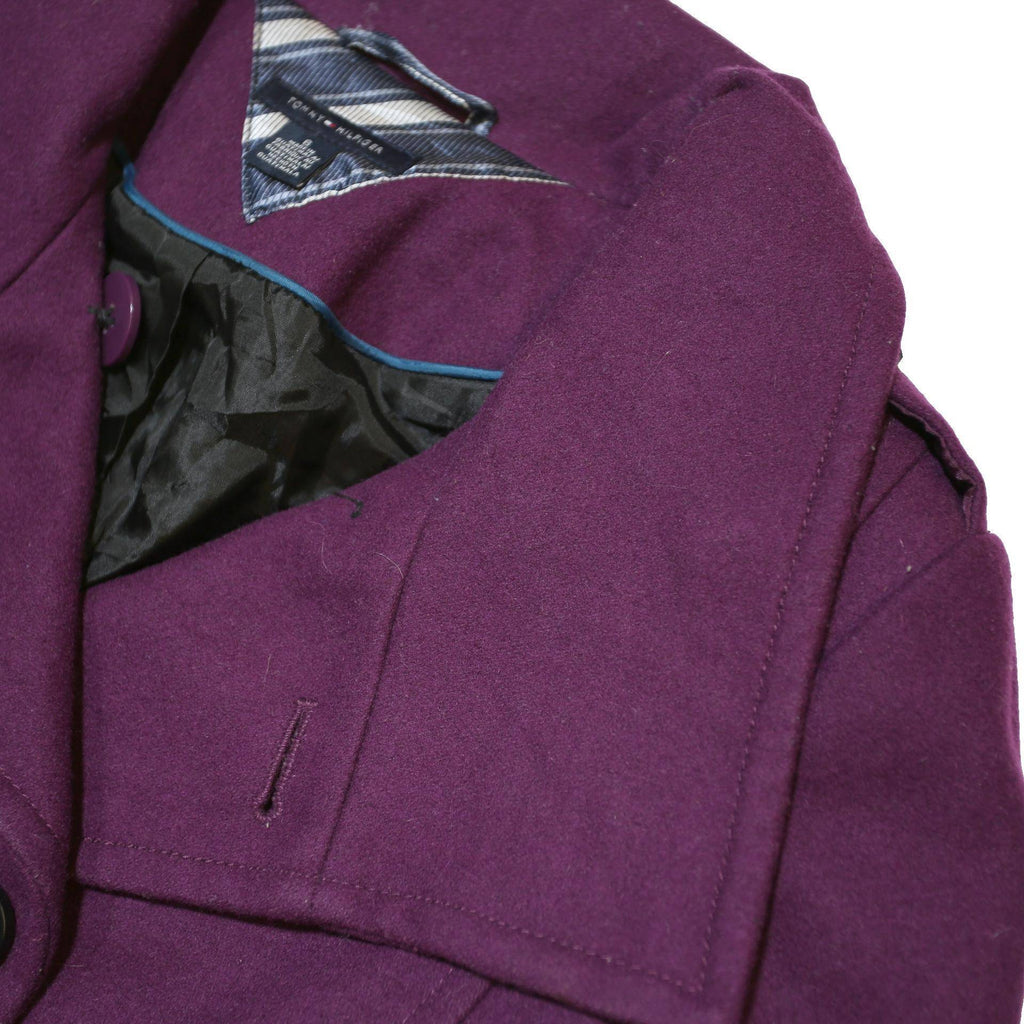 TOMMY HILFIGER Womens Purple Coat S Polyester Blend Plain Button Closure Elegant