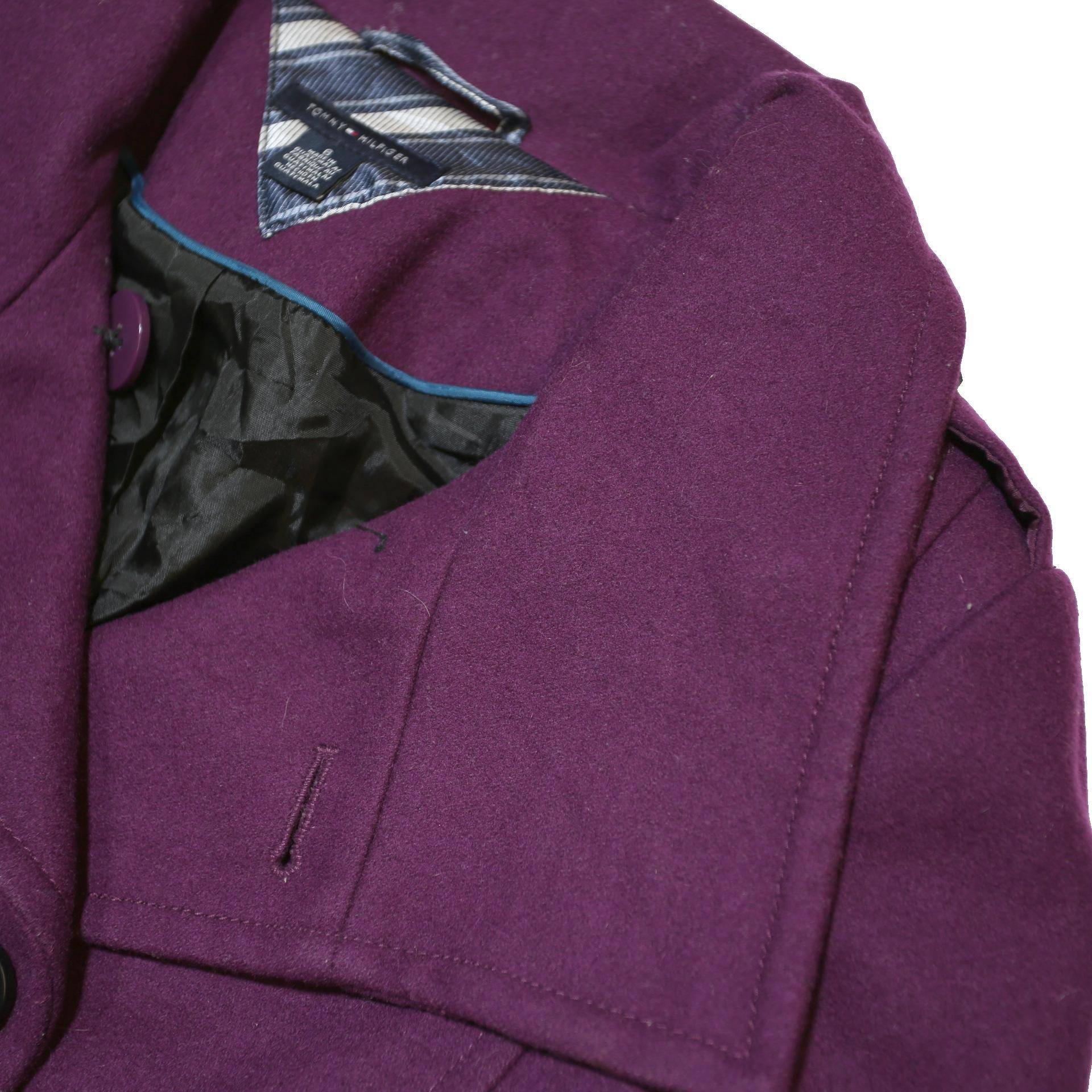 TOMMY HILFIGER Womens Purple Coat S Polyester Blend Plain Button Closure Elegant