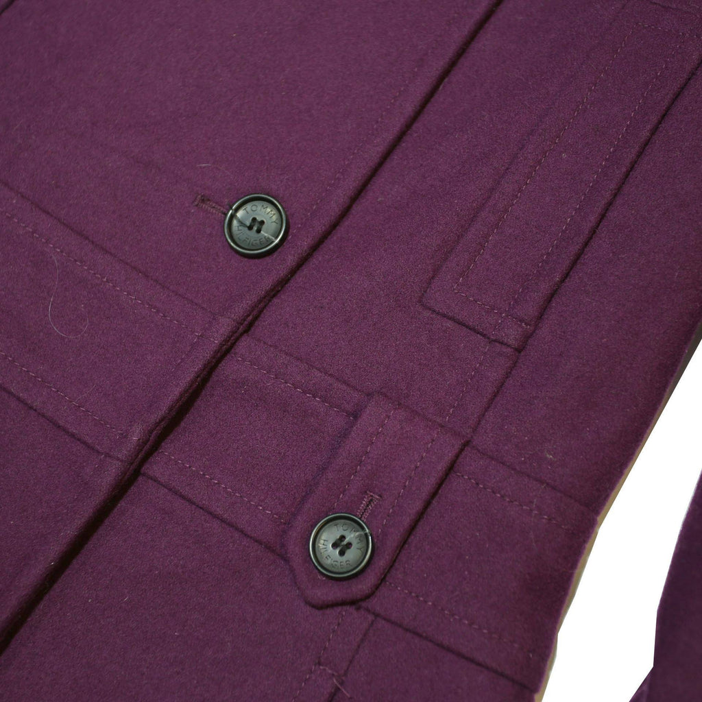 TOMMY HILFIGER Womens Purple Coat S Polyester Blend Plain Button Closure Elegant