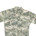 PIERRE CARDIN Mens Beige & Green Tropical Print Cotton Shirt M Casual Summer