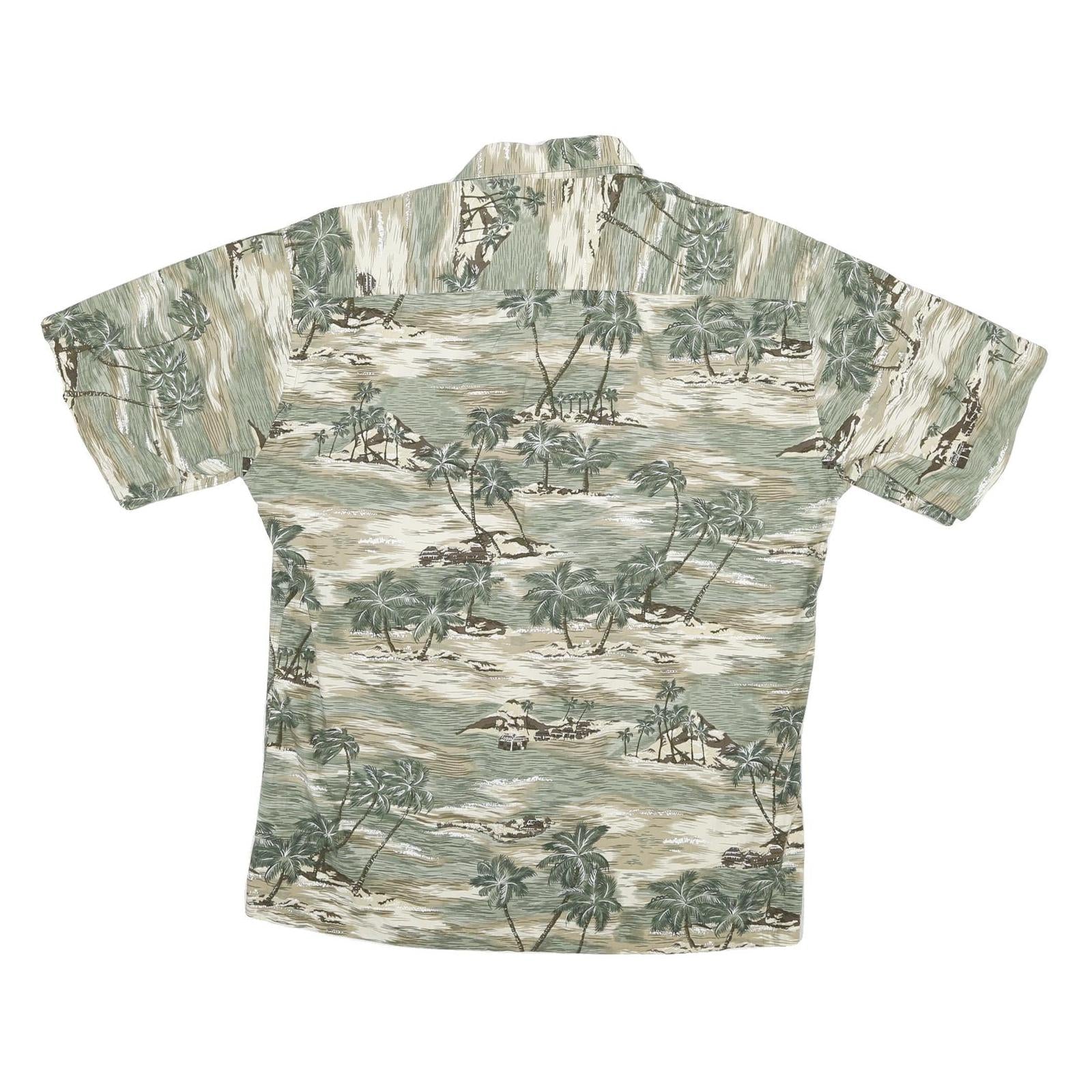 PIERRE CARDIN Mens Beige & Green Tropical Print Cotton Shirt M Casual Summer