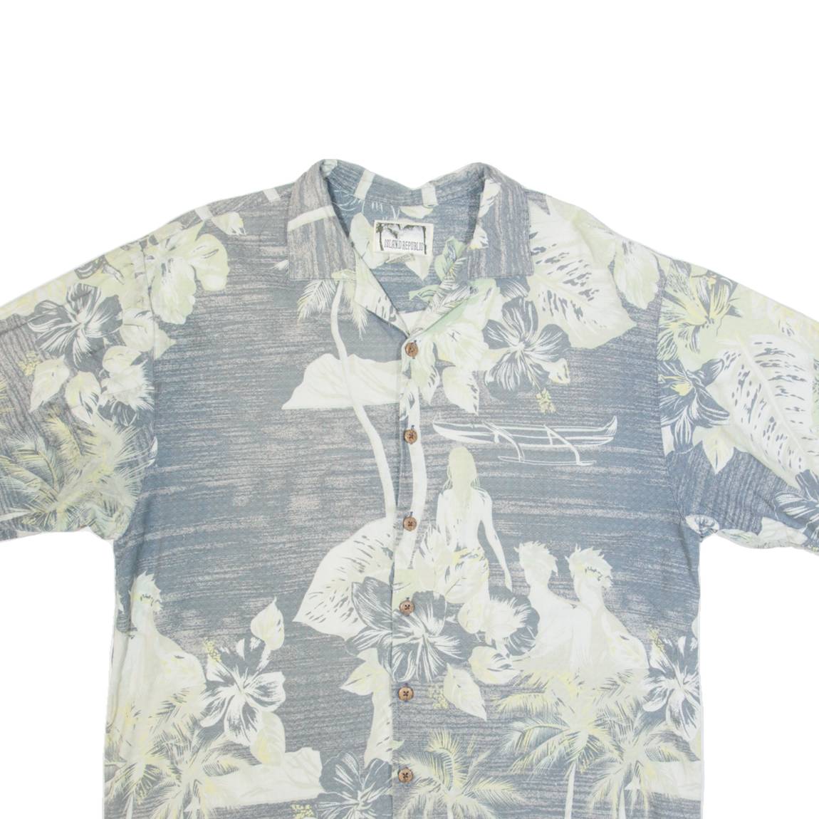 ISLAND REPUBLIC Mens Hawaiian Shirt Grey L