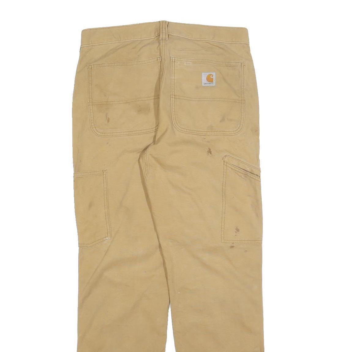 CARHARTT Mens Relaxed Beige Cotton Blend Zip Trousers W31 L32 Workwear Casual