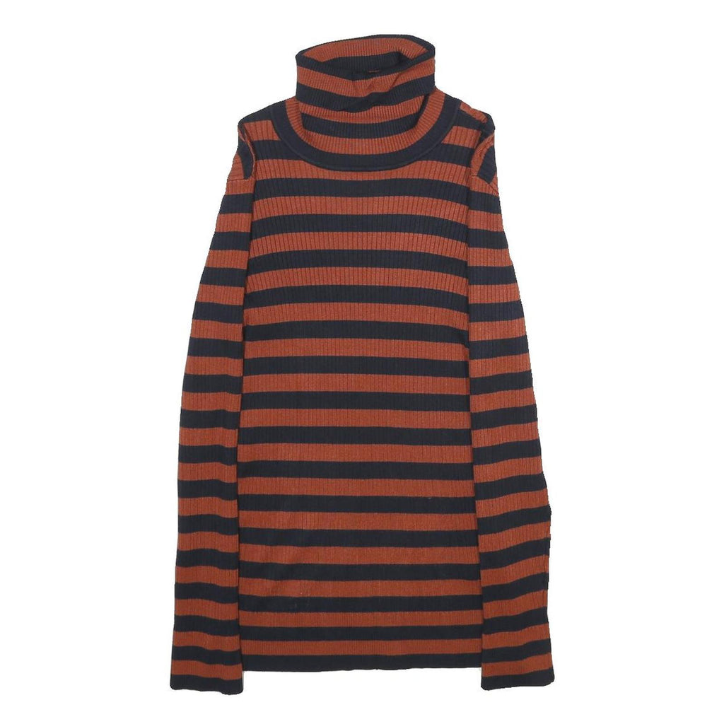DKNY Womens Rust & Black Patterned Jumper Roll Neck Rib Knit Size S Striped
