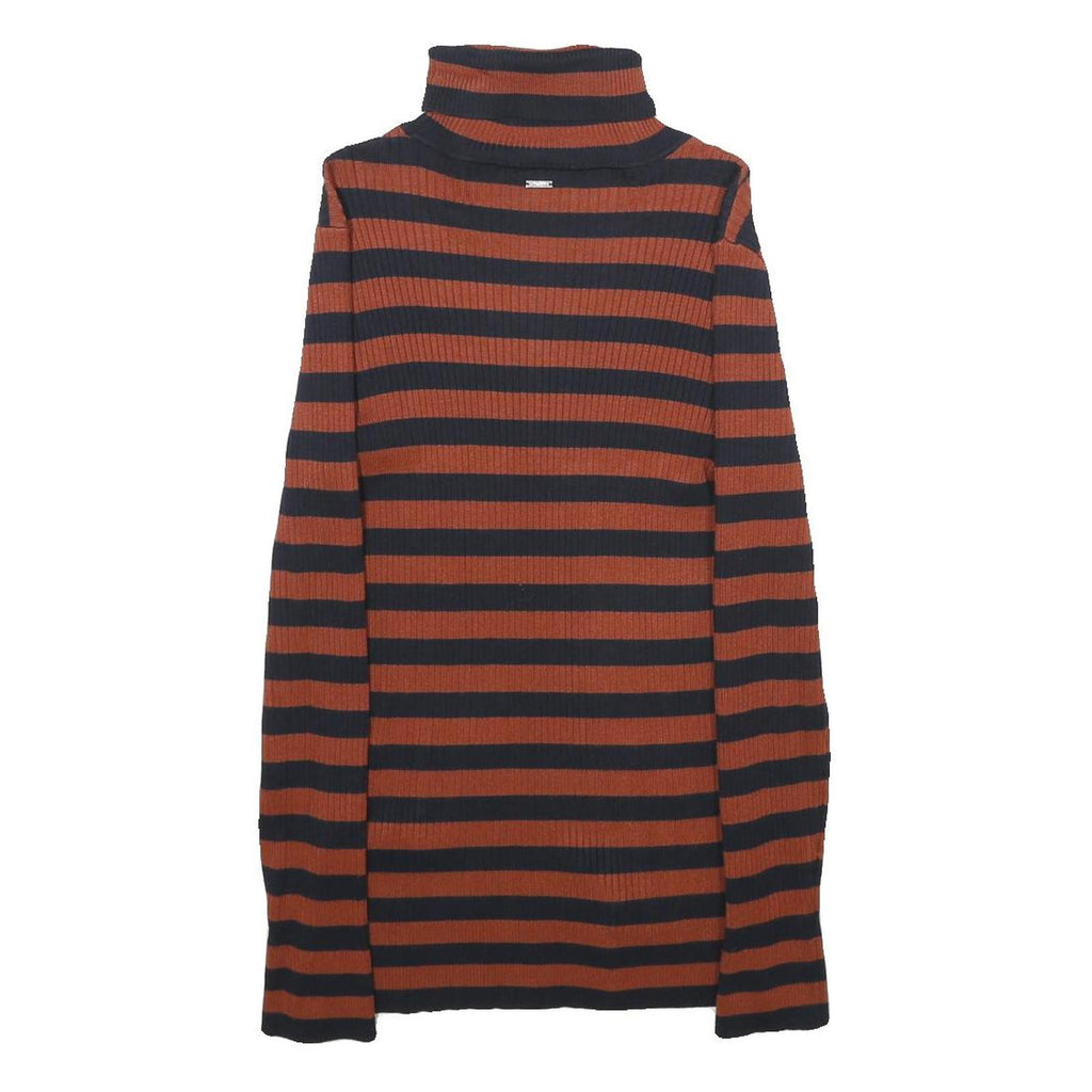 DKNY Womens Rust & Black Patterned Jumper Roll Neck Rib Knit Size S Striped