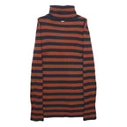 DKNY Womens Rust & Black Patterned Jumper Roll Neck Rib Knit Size S Striped