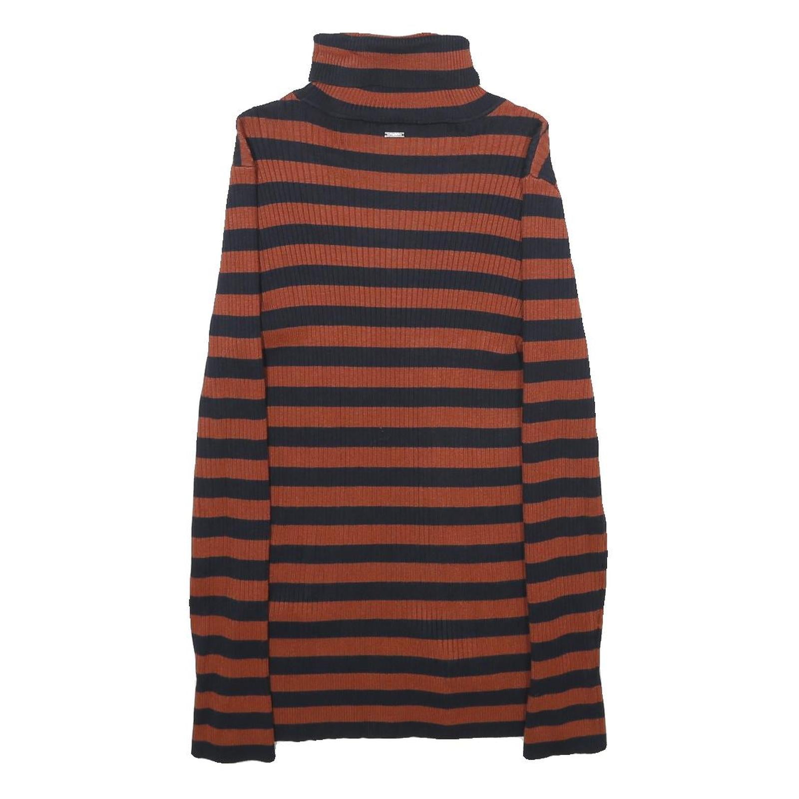 DKNY Womens Rust & Black Patterned Jumper Roll Neck Rib Knit Size S Striped