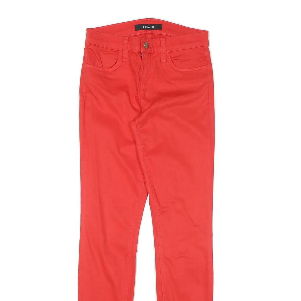 Womens Cotton Red Slim Skinny Trousers W24 L28 Slim Fit Zip Closure