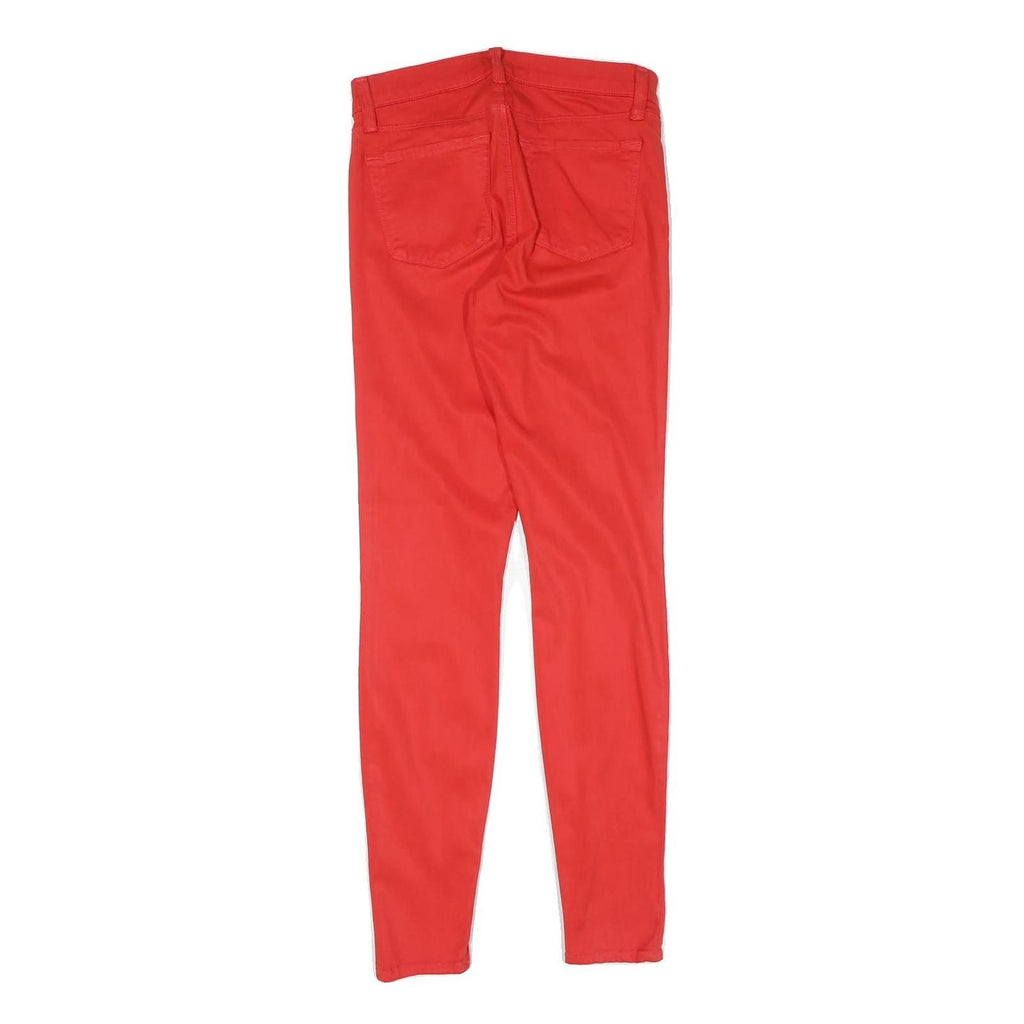 Womens Cotton Red Slim Skinny Trousers W24 L28 Slim Fit Zip Closure