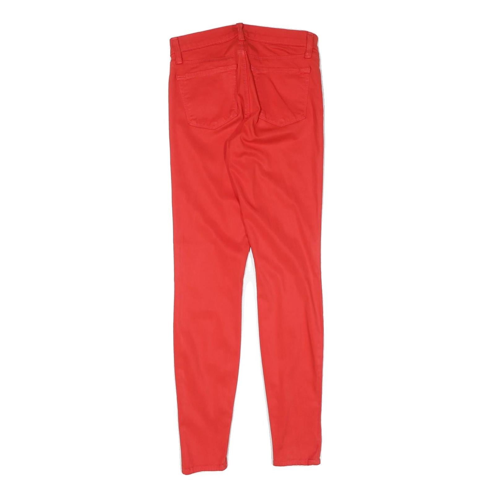 Womens Cotton Red Slim Skinny Trousers W24 L28 Slim Fit Zip Closure