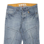 SAVVY Mens Cotton Blend Blue Denim Casual Shorts M W31 Stylish Stitch Detail