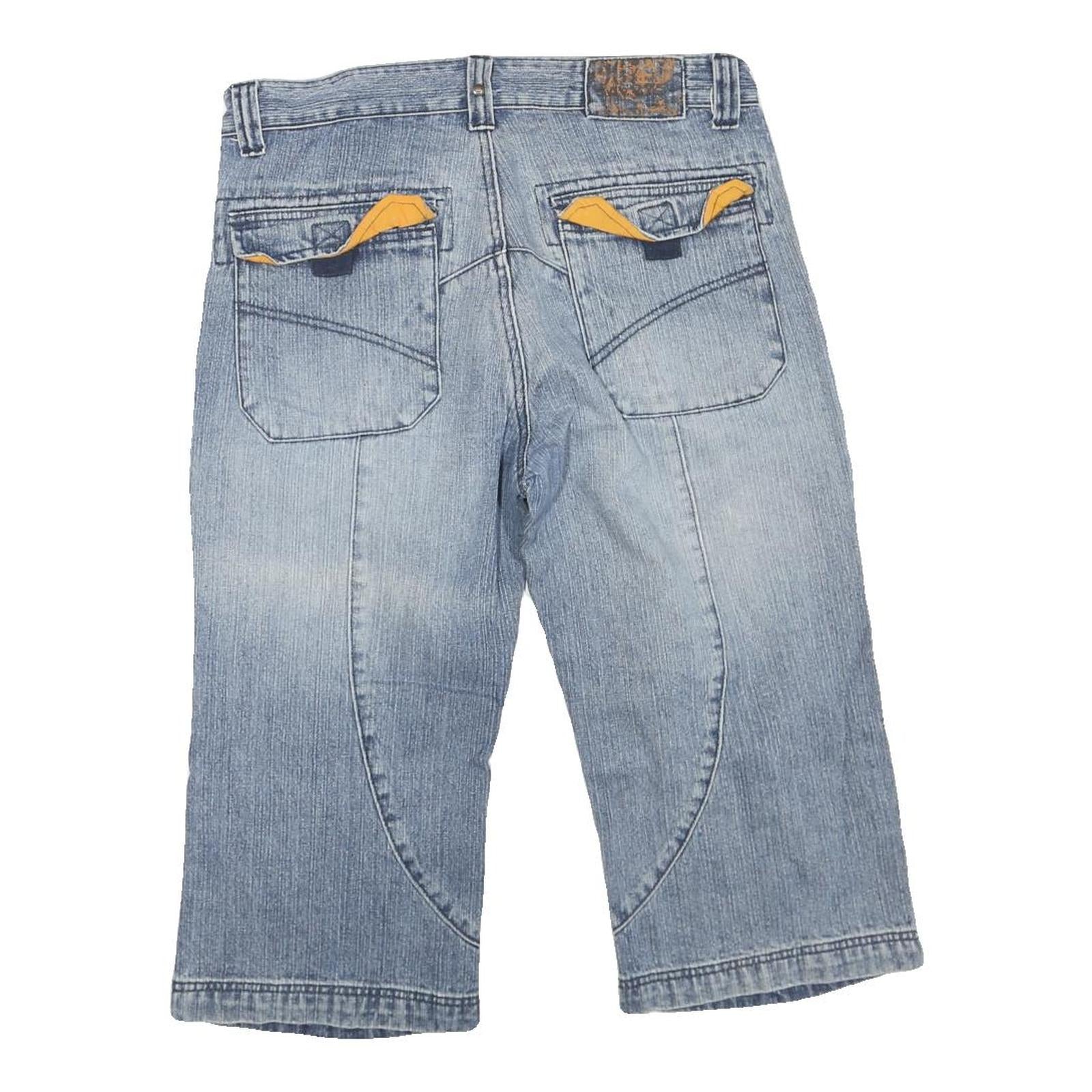 SAVVY Mens Cotton Blend Blue Denim Casual Shorts M W31 Stylish Stitch Detail