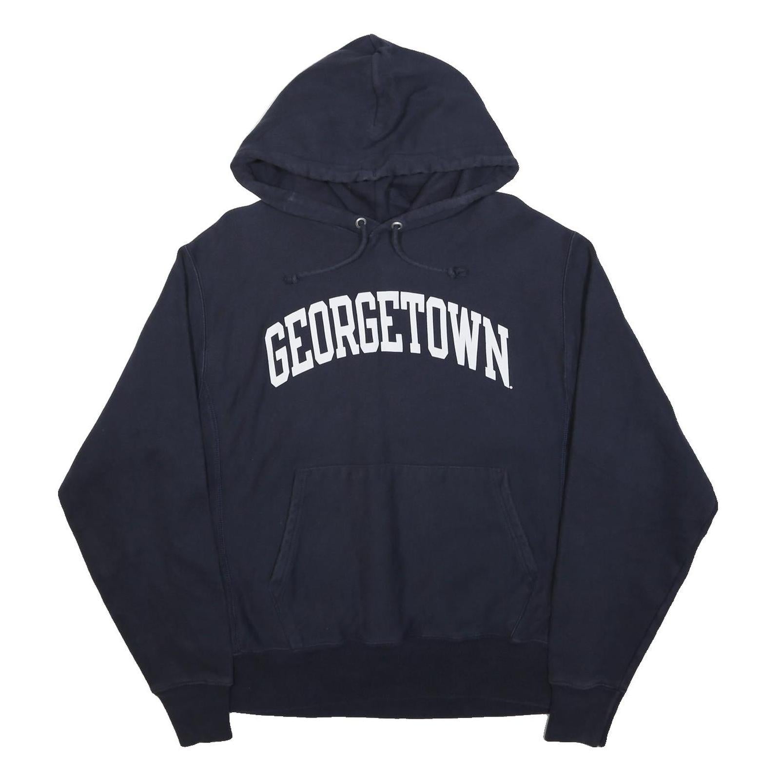 CHAMPION REVERSE WEAVE Mens Navy Georgetown Pullover Hoodie M Cotton
