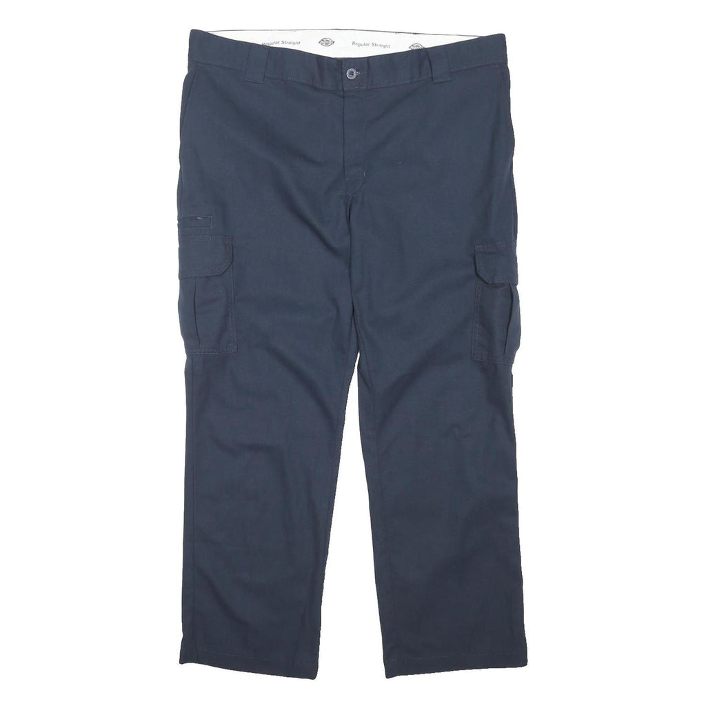 DICKIES Mens Cotton Blend Navy Regular Straight Trousers W42 L30 Workwear