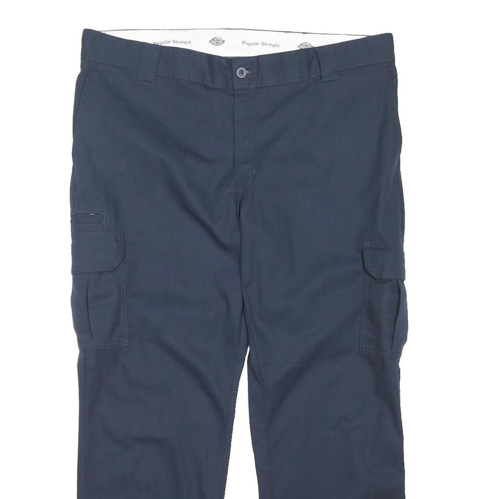 DICKIES Mens Cotton Blend Navy Regular Straight Trousers W42 L30 Workwear