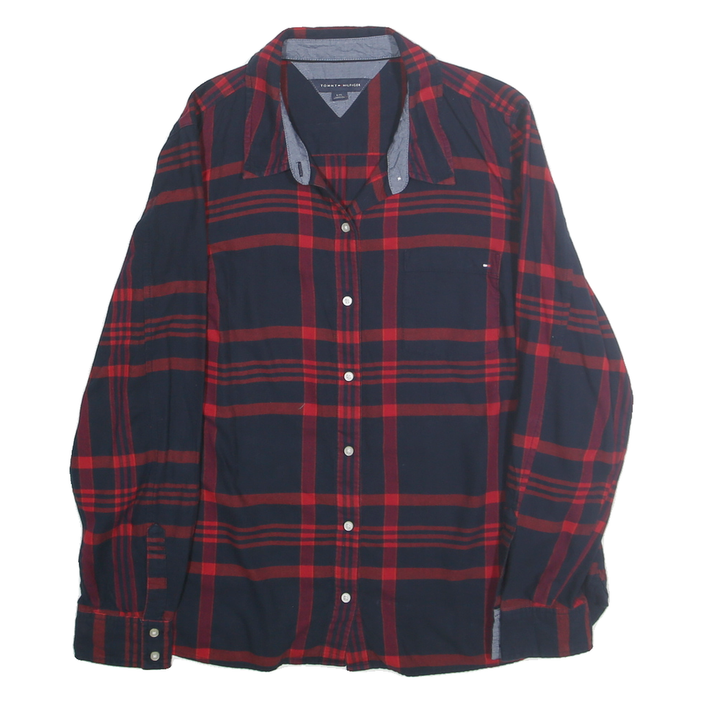 TOMMY HILFIGER Womens Navy & Red Check Shirt L Cotton Long Sleeve Button Up