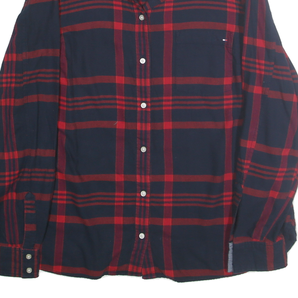 TOMMY HILFIGER Womens Navy & Red Check Shirt L Cotton Long Sleeve Button Up