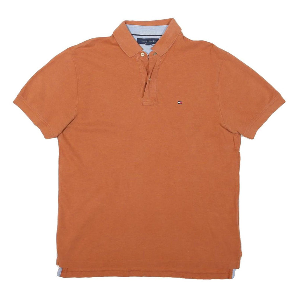 TOMMY HILFIGER Mens Orange Short Sleeve Plain M Cotton Blend Polo Shirt Classic
