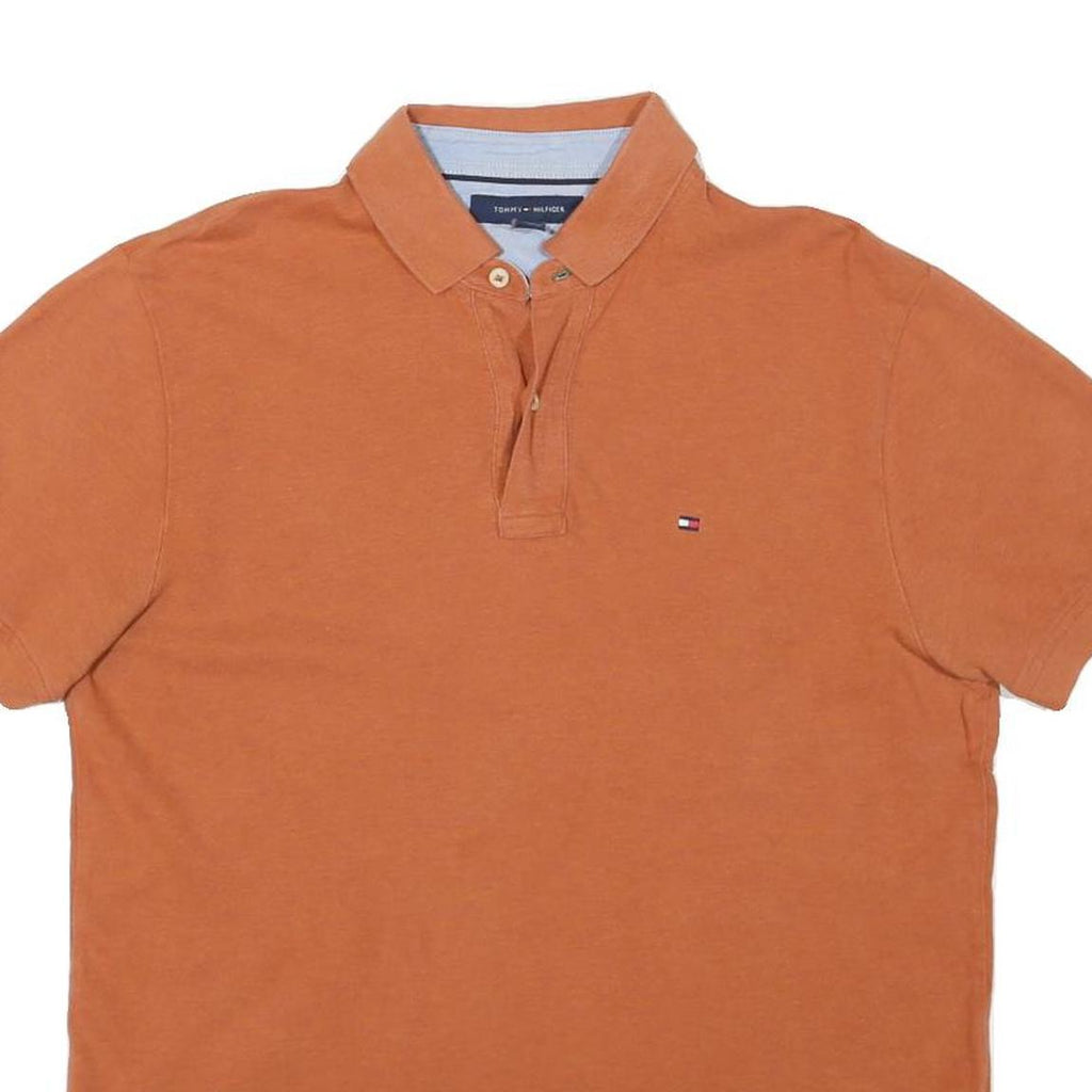 TOMMY HILFIGER Mens Orange Short Sleeve Plain M Cotton Blend Polo Shirt Classic