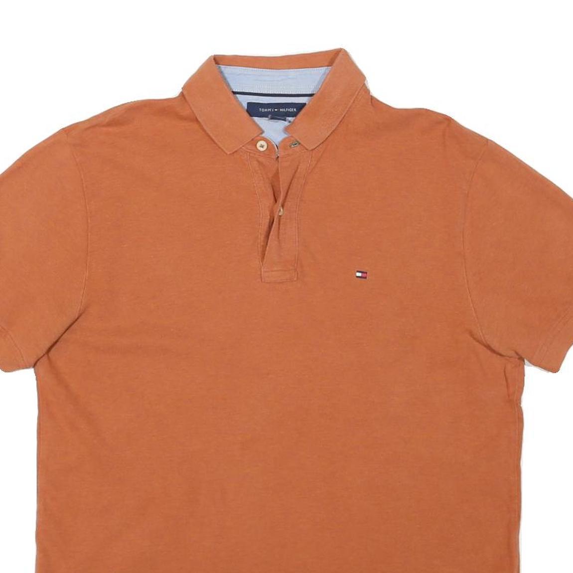 TOMMY HILFIGER Mens Orange Short Sleeve Plain M Cotton Blend Polo Shirt Classic