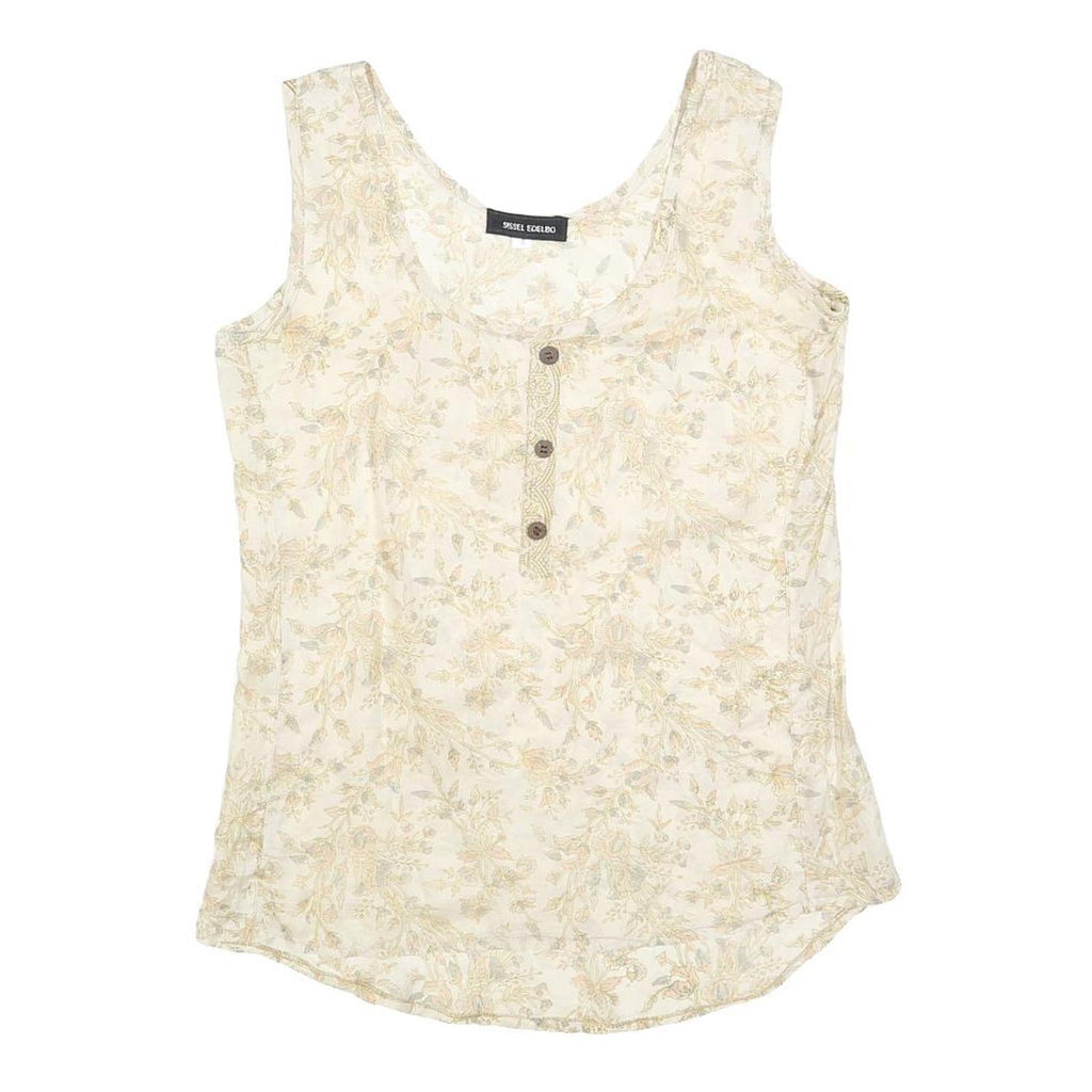 SISSEL EDELBO Womens Cream Floral Printed Silk Sleeveless Scoop Neck Top S
