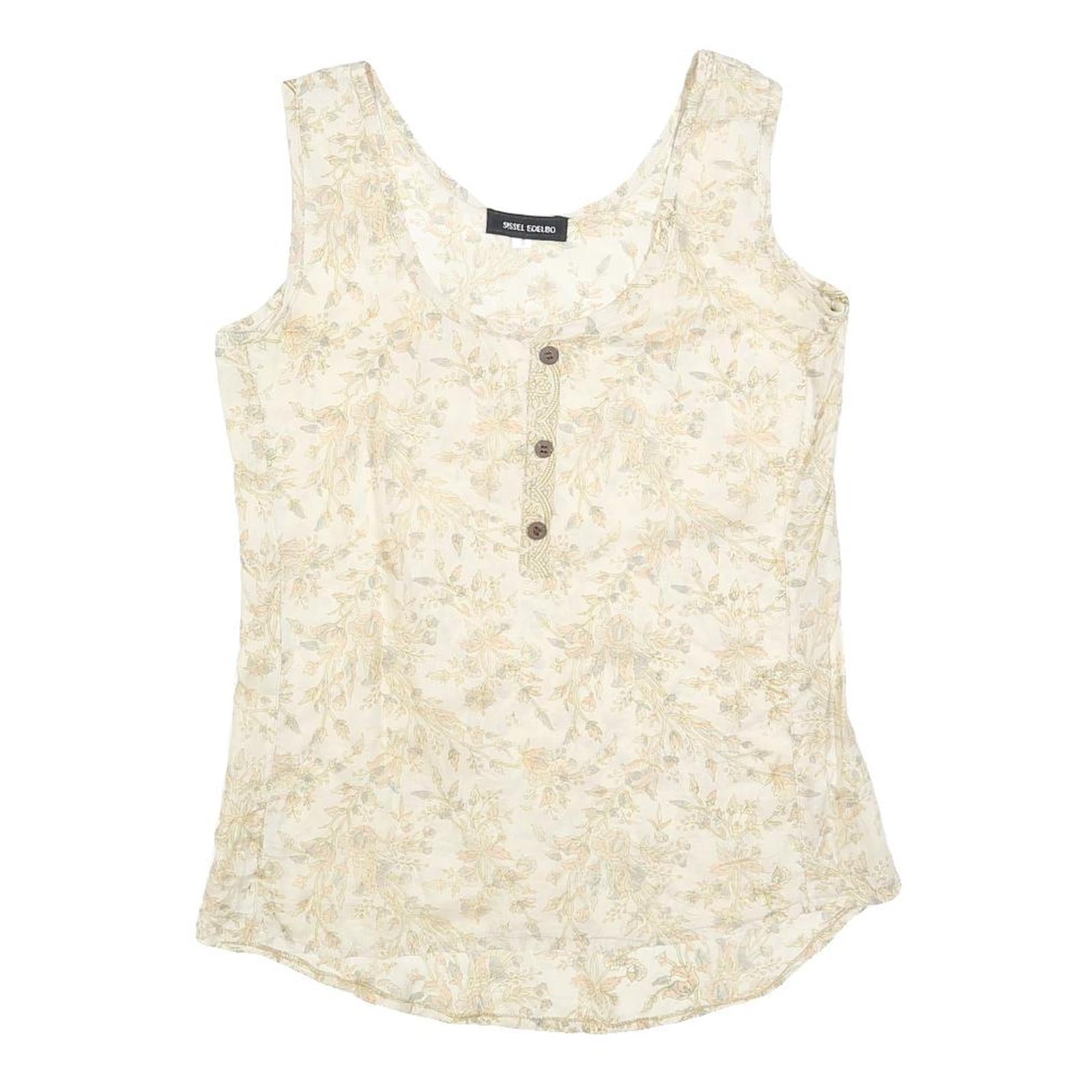 SISSEL EDELBO Womens Cream Floral Printed Silk Sleeveless Scoop Neck Top S
