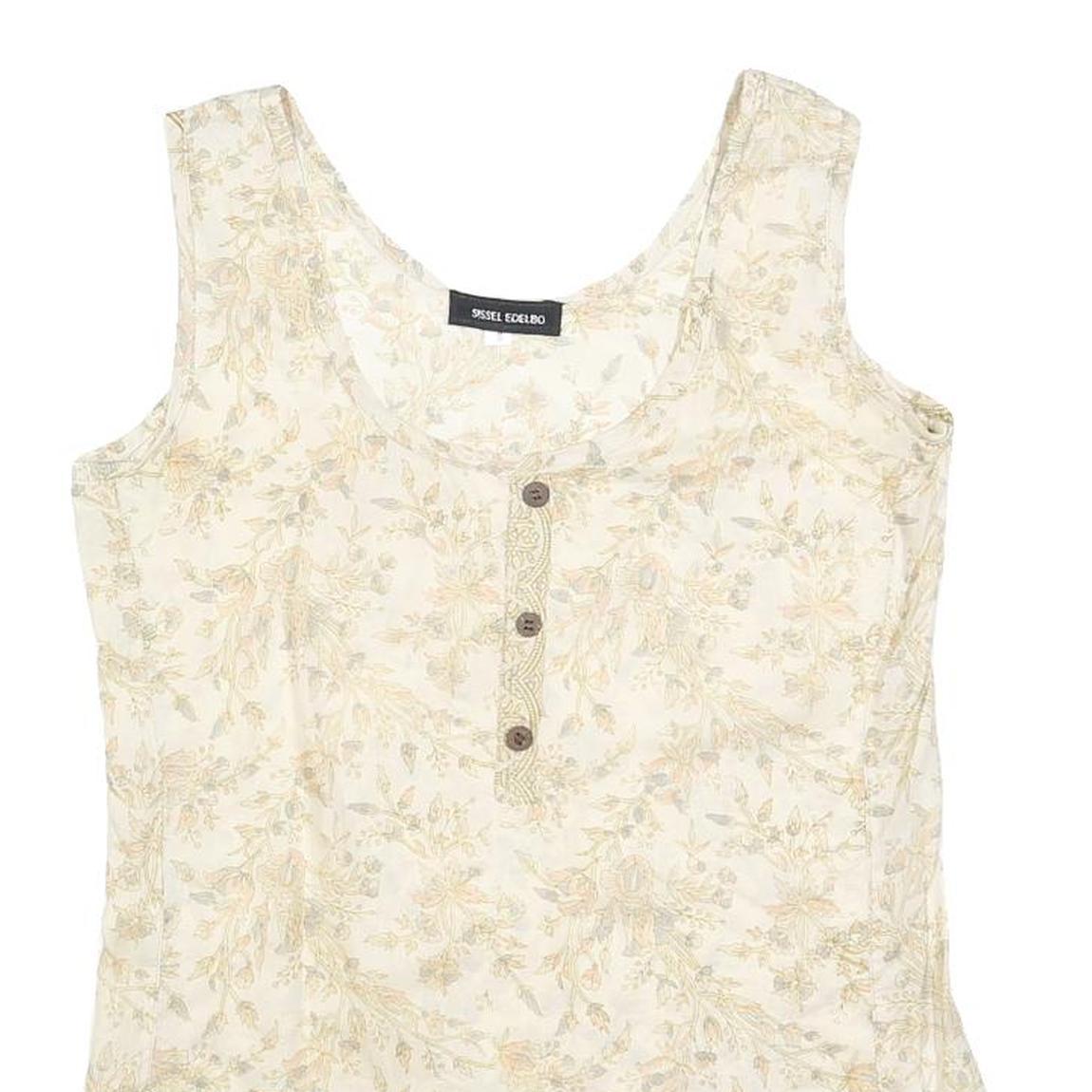 SISSEL EDELBO Womens Cream Floral Printed Silk Sleeveless Scoop Neck Top S