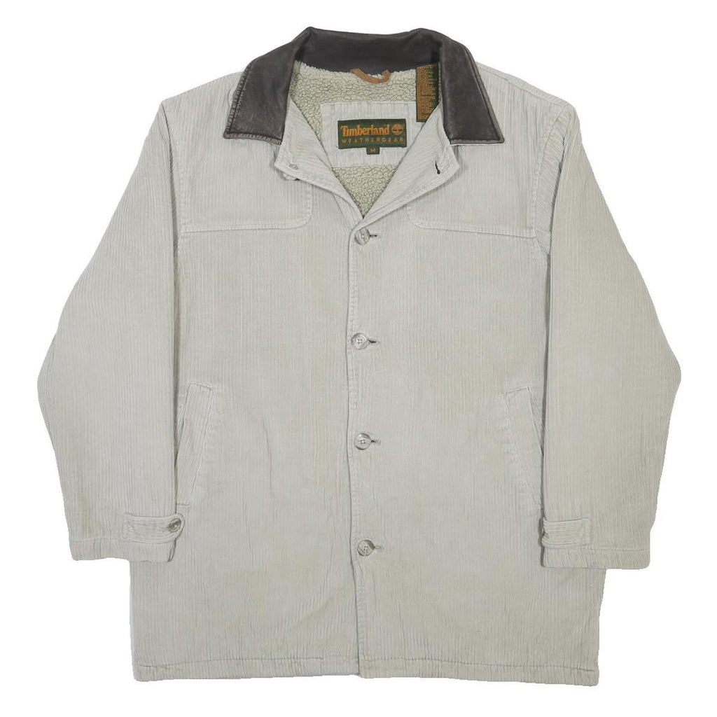TIMBERLAND Mens Cream & Brown Cotton Corduroy Coach Jacket M Button Closure