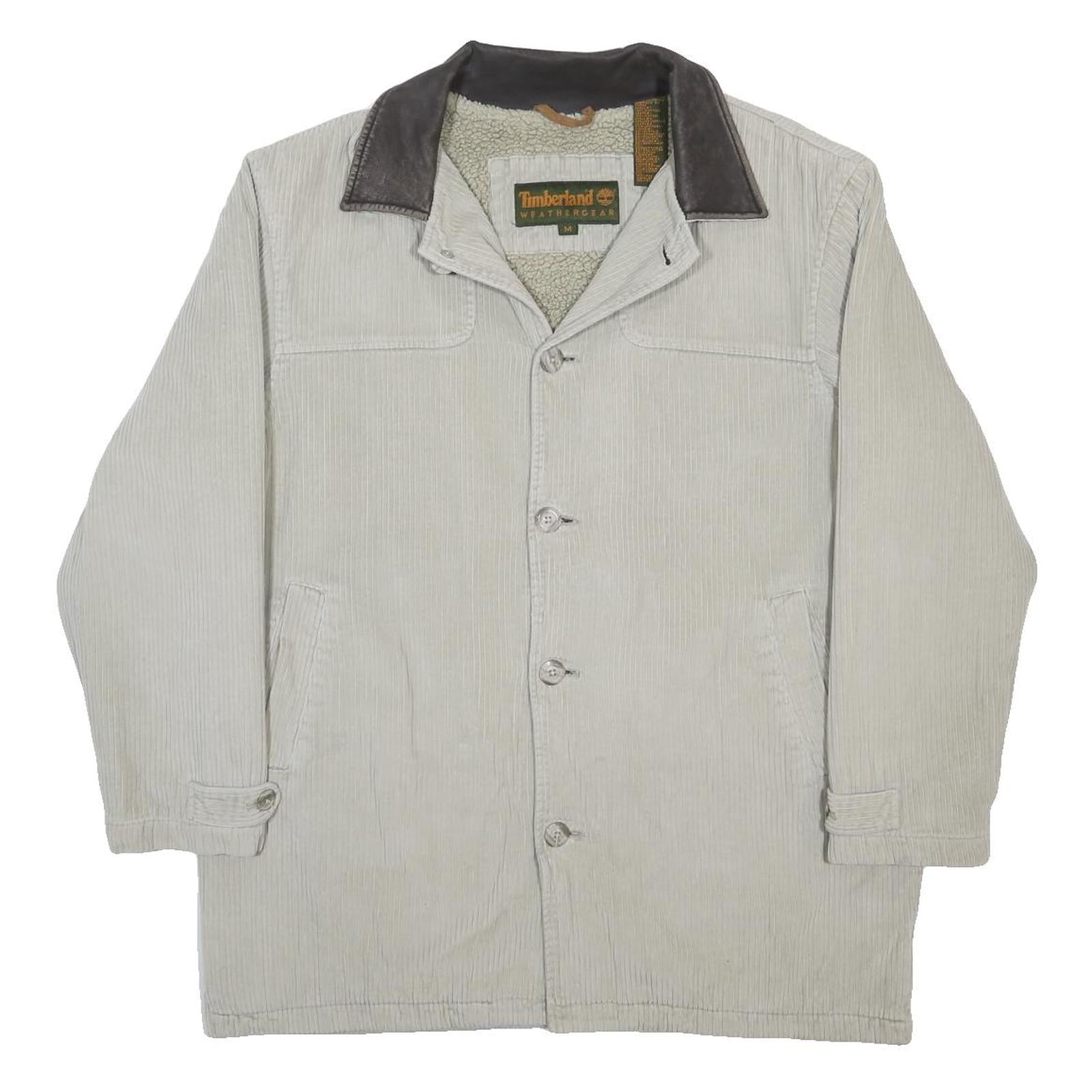 TIMBERLAND Mens Cream & Brown Cotton Corduroy Coach Jacket M Button Closure