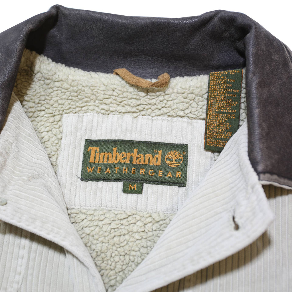 TIMBERLAND Mens Cream & Brown Cotton Corduroy Coach Jacket M Button Closure