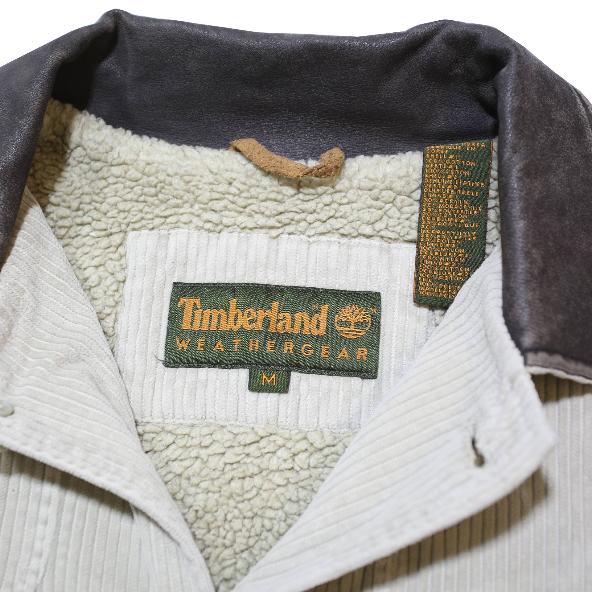 TIMBERLAND Mens Cream & Brown Cotton Corduroy Coach Jacket M Button Closure