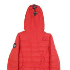 SUPERDRY Womens Red Hooded Puffer Jacket S Polyester Blend Zip Faux Fur Trim