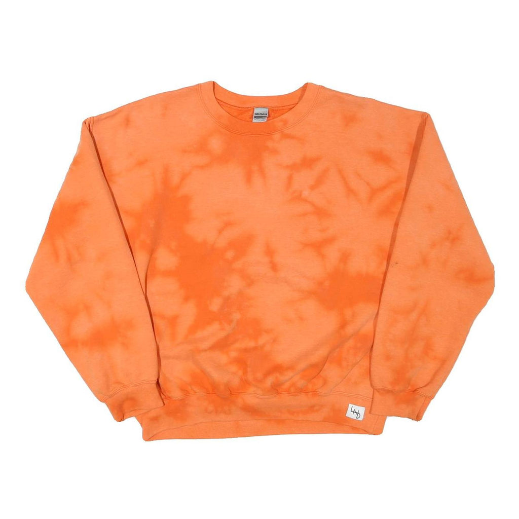 GILDAN Mens Orange Tie Dye Crew Neck M Cotton Blend Casual Sweatshirt