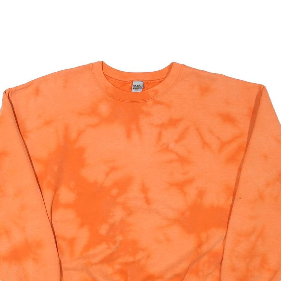 GILDAN Mens Orange Tie Dye Crew Neck M Cotton Blend Casual Sweatshirt