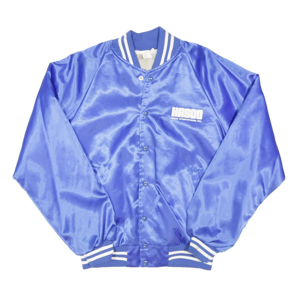 HARTWELL Mens Blue Nylon Button Jacket M Satin Fabric Varsity Style