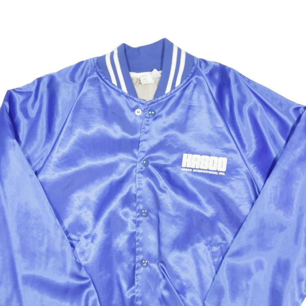 HARTWELL Mens Blue Nylon Button Jacket M Satin Fabric Varsity Style