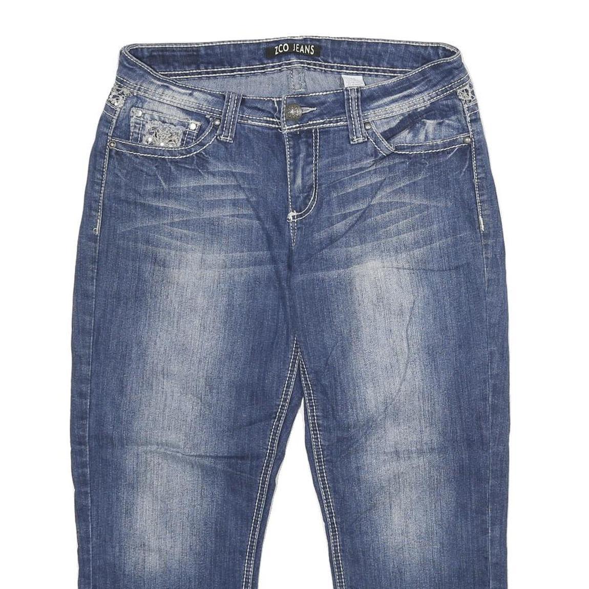 ZCO JEANS Womens Relaxed Blue Denim Stone Wash W30 L24 Embroidered Pocket Jeans
