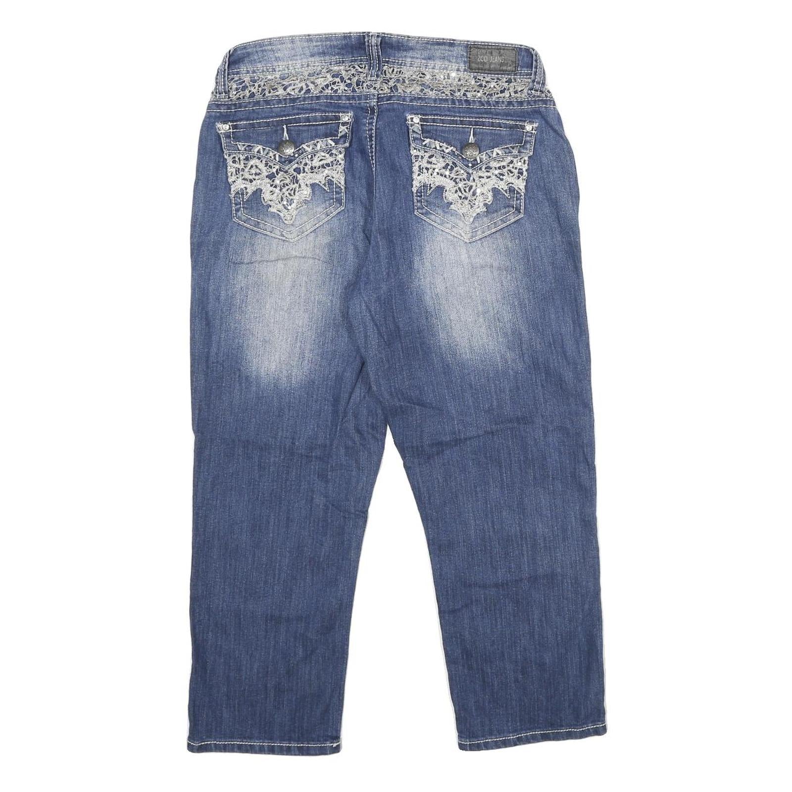 ZCO JEANS Womens Relaxed Blue Denim Stone Wash W30 L24 Embroidered Pocket Jeans