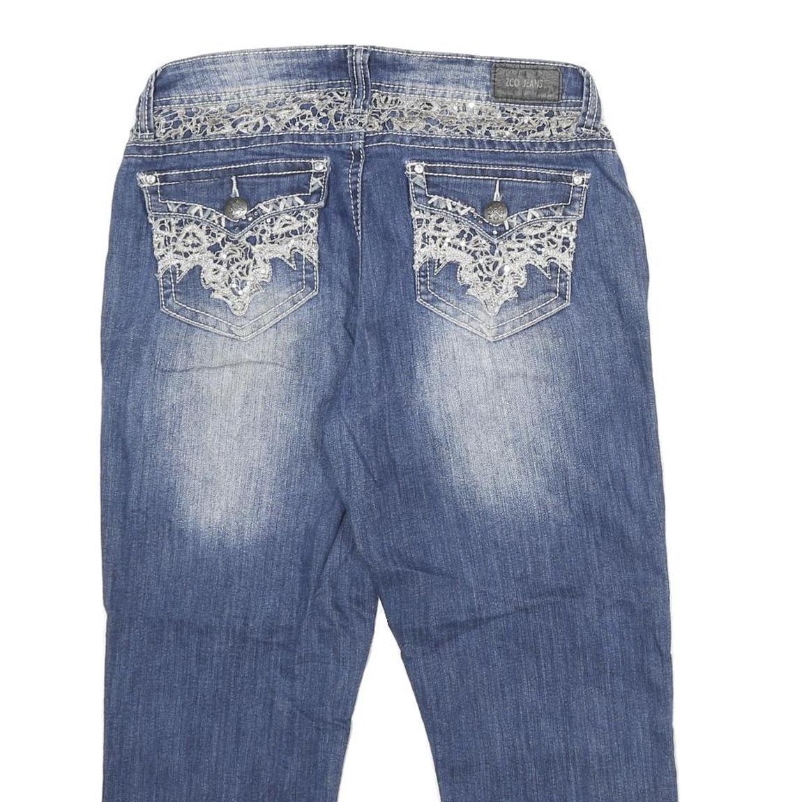 ZCO JEANS Womens Relaxed Blue Denim Stone Wash W30 L24 Embroidered Pocket Jeans