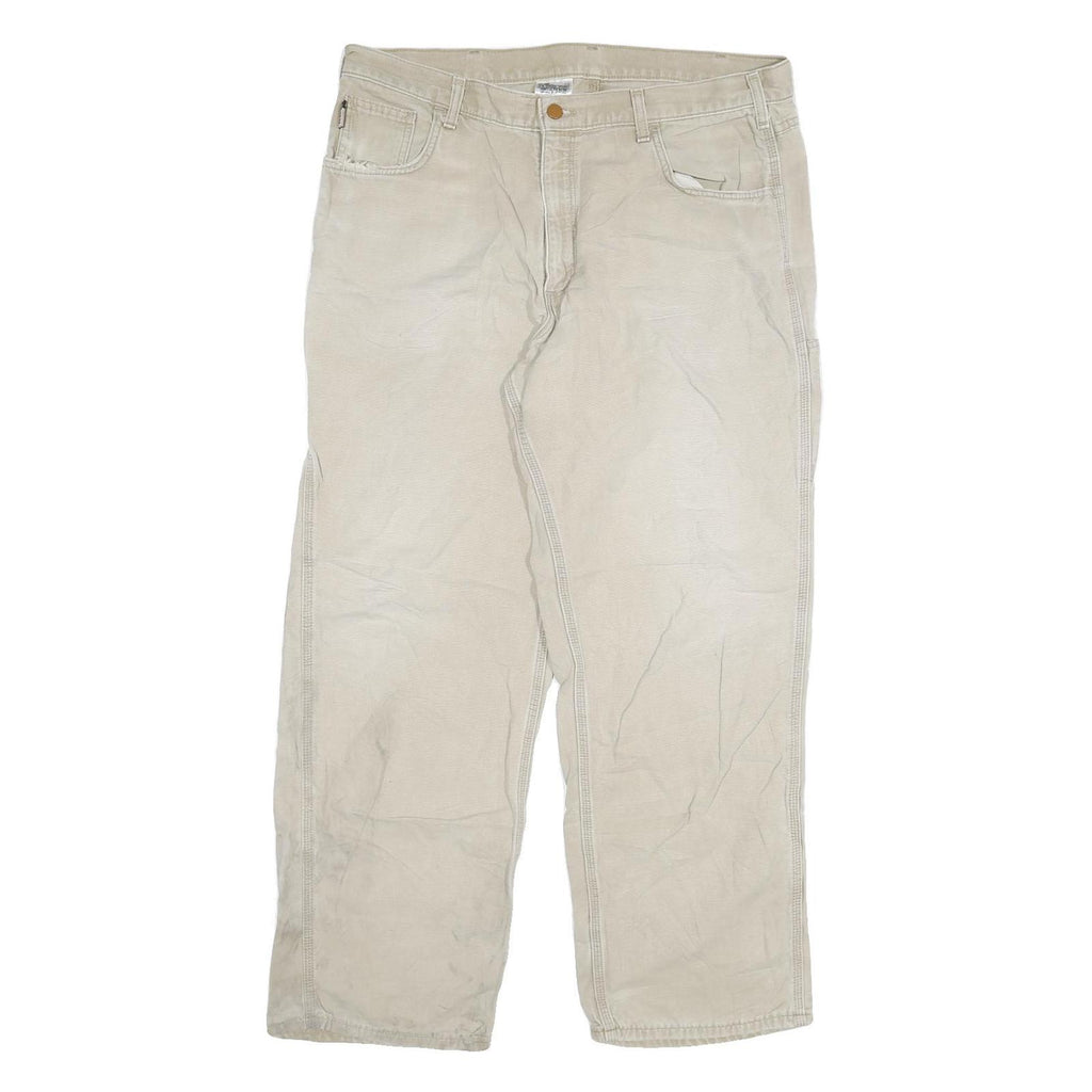 CARHARTT Mens Regular Fit Beige Cotton Blend Zip Trousers W38 L32 Workwear