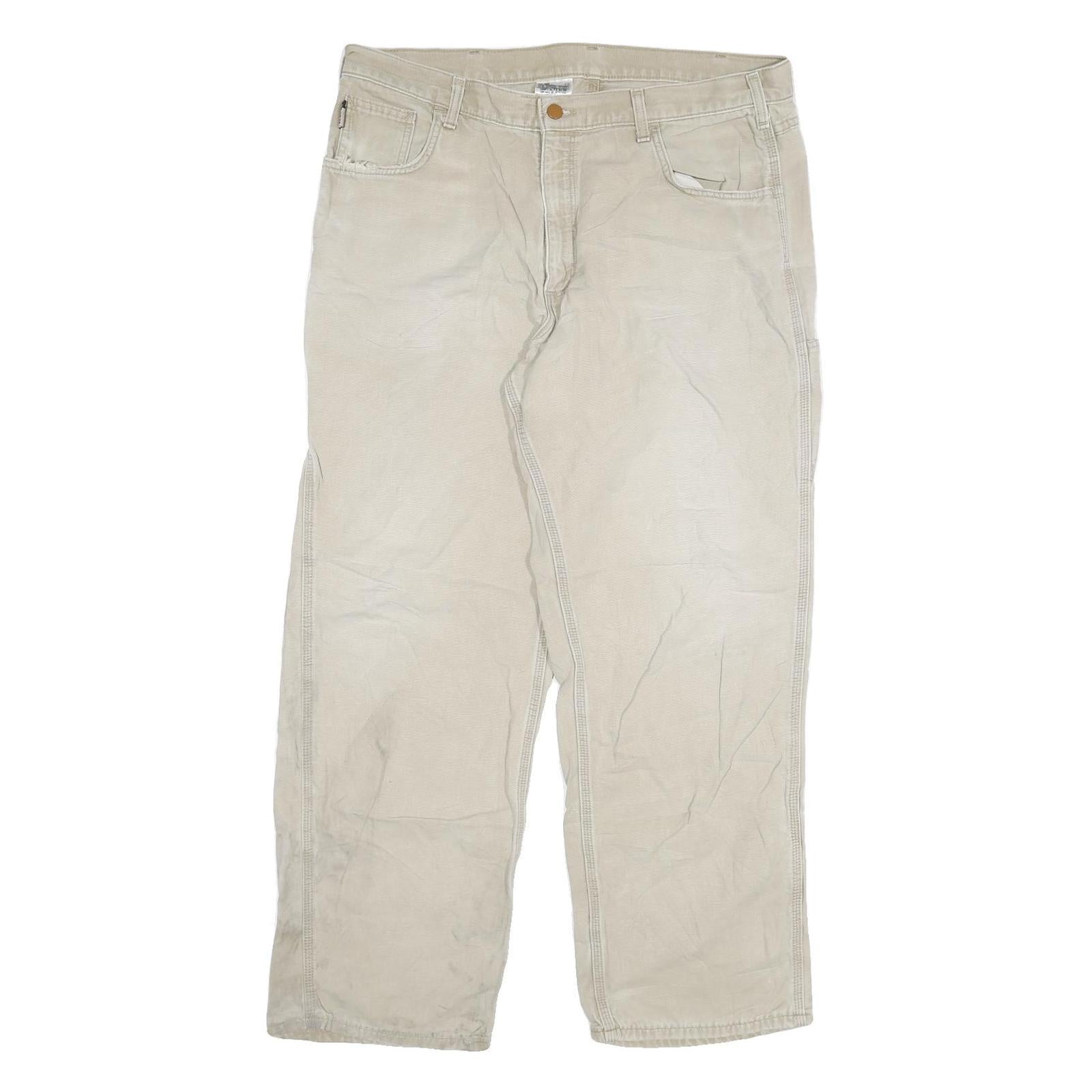 CARHARTT Mens Regular Fit Beige Cotton Blend Zip Trousers W38 L32 Workwear