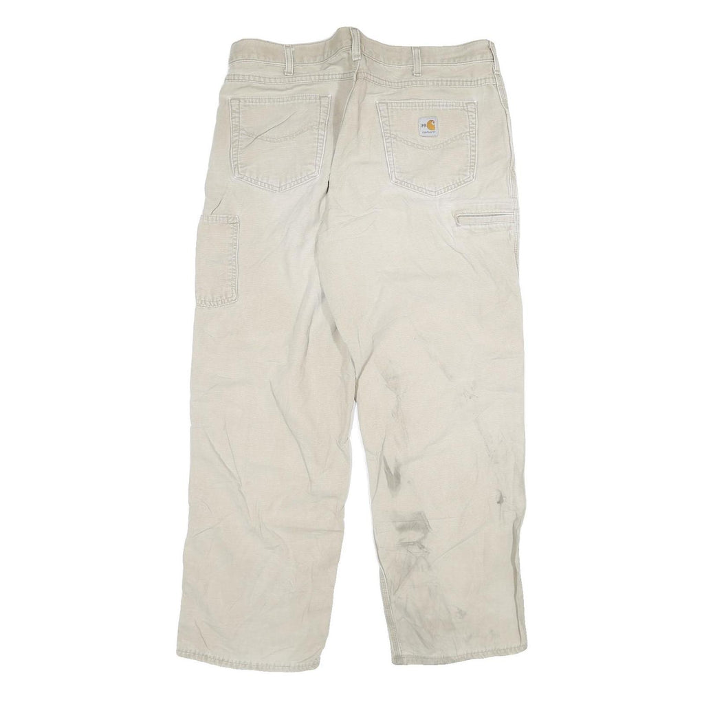 CARHARTT Mens Regular Fit Beige Cotton Blend Zip Trousers W38 L32 Workwear