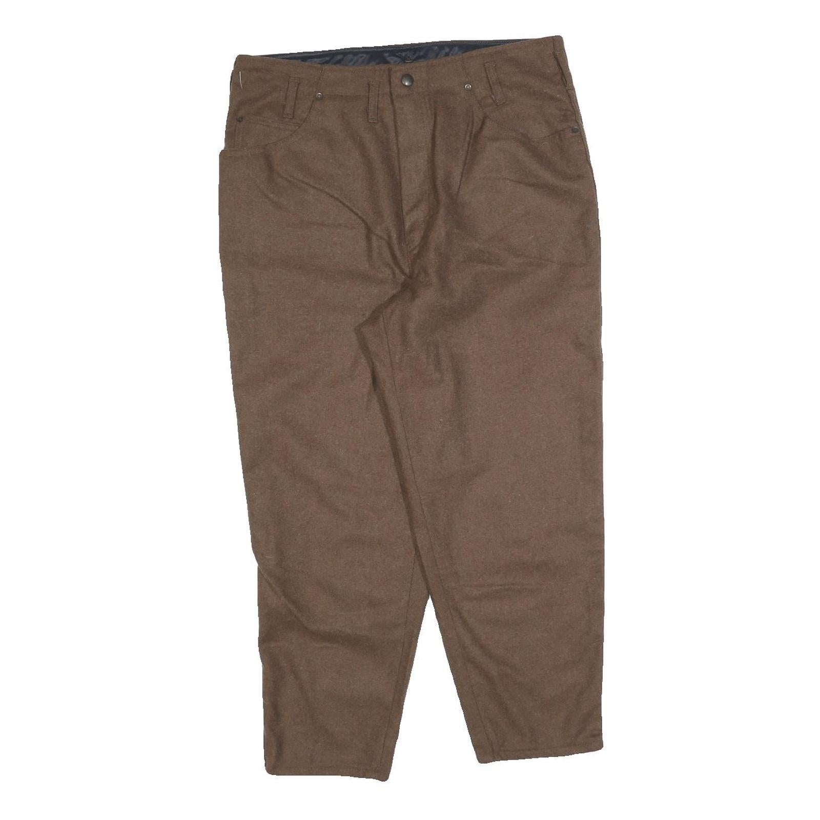 Womens Brown Wool Blend Regular Fit Straight Trousers W32 L25 Classic Style