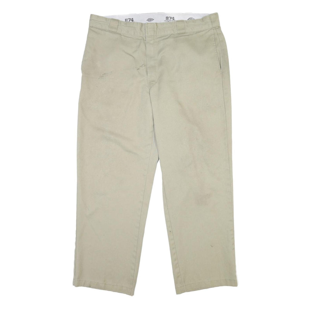 DICKIES Mens Cotton Beige Regular Fit Straight Leg Trousers W38 L29 Workwear