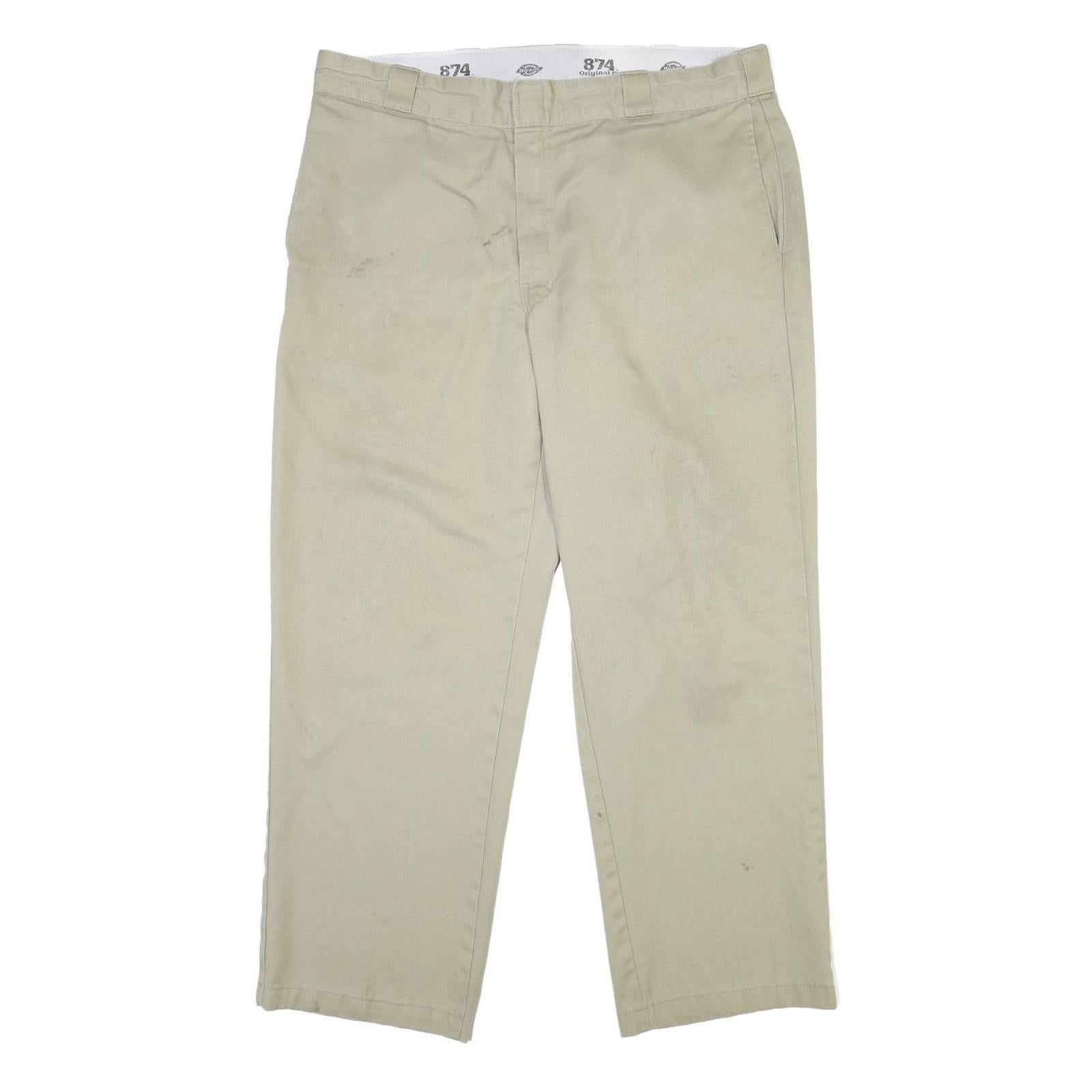 DICKIES Mens Cotton Beige Regular Fit Straight Leg Trousers W38 L29 Workwear