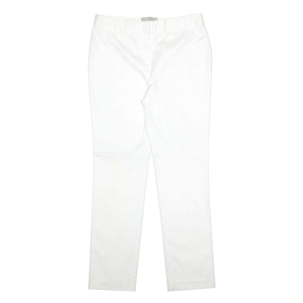 M&S Womens Cotton Blend Slim White Trousers W32 L29 Zip Classic Fit Straight Leg