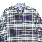 TOMMY HILFIGER Mens Green & Navy Check Shirt M Button Down Long Sleeve Cotton