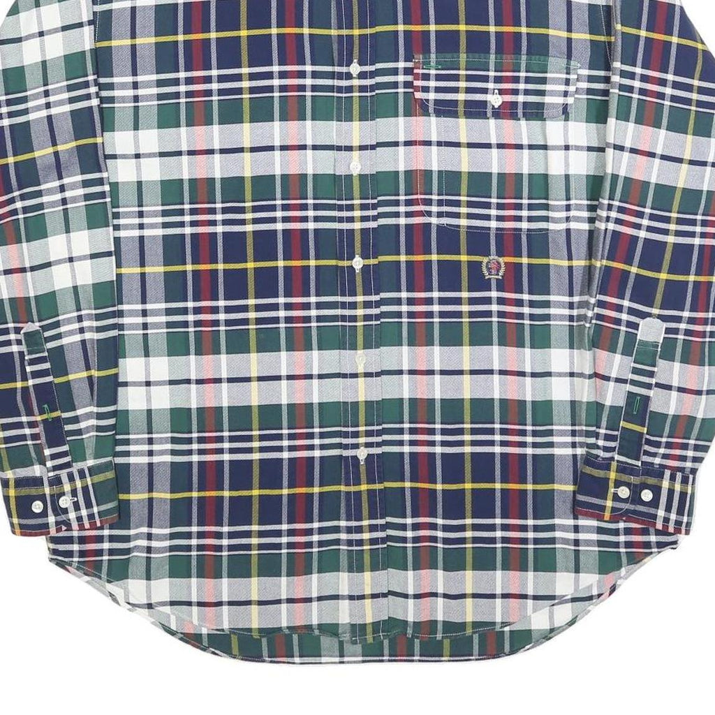 TOMMY HILFIGER Mens Green & Navy Check Shirt M Button Down Long Sleeve Cotton